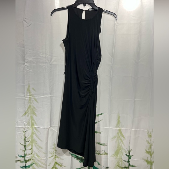 white house black market asymmetrical dress Black And Pink Floral Ruffle Asymmetrical Dress